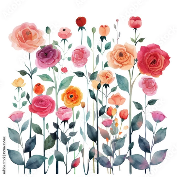 Obraz Vibrant and Colorful Floral Bouquet Featuring a Variety of Blooming Flowers Petals and Leaves in a Lush Botanical Garden Inspired Design