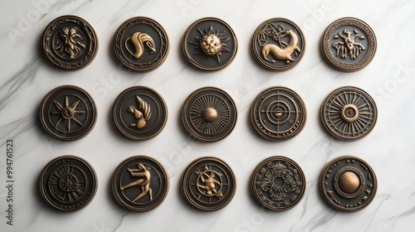 Fototapeta Antique Medallions on Marble Background