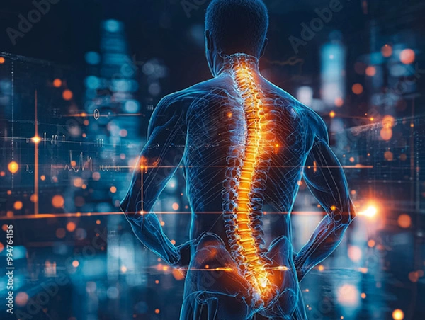 Fototapeta A man's spine is shown in a computer-generated image