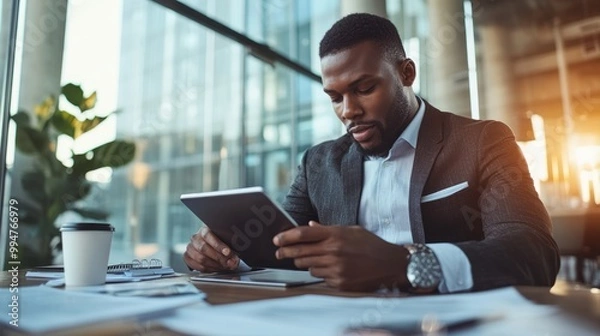 Fototapeta Businessman Using Tablet in Modern Office