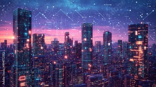 Obraz Futuristic Cityscape at Dusk