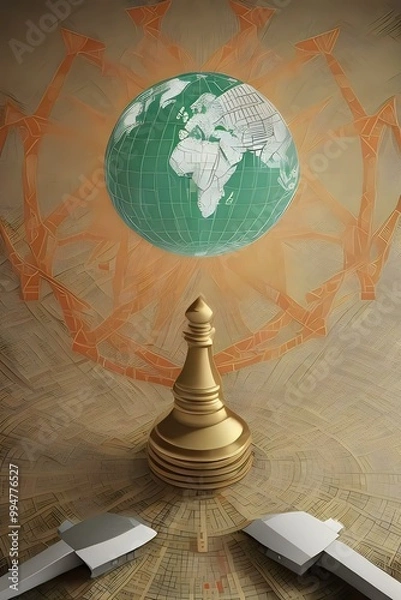 Fototapeta A chess board creatively featuring a world map
