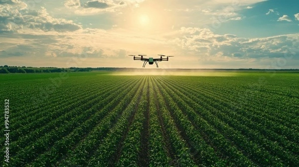 Fototapeta Aerial Farming with Drone Over Fields