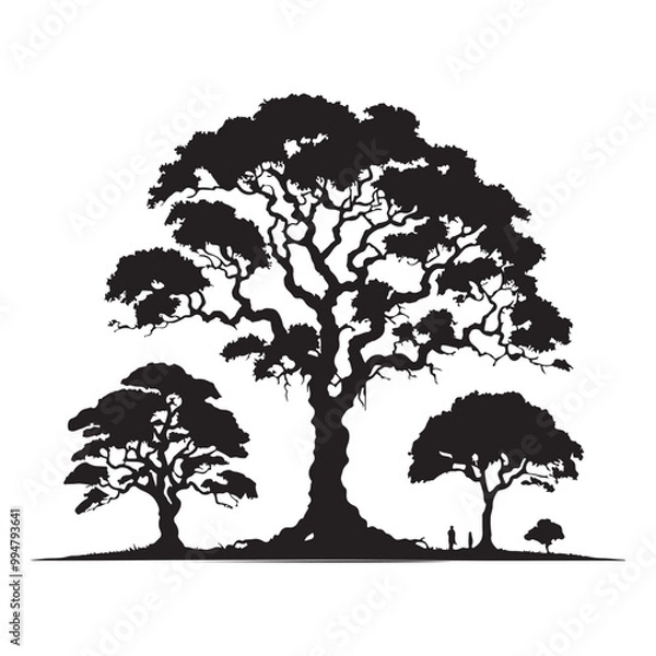 Fototapeta set of trees silhouettes. Generative AI