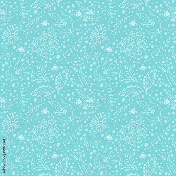 Fototapeta Seamless vector pattern with flowers and floral elements.