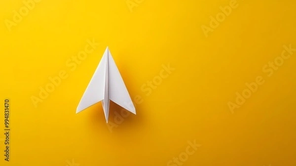 Fototapeta Business success, innovation and solution concept, Paper plane and business strategy on yellow background. 