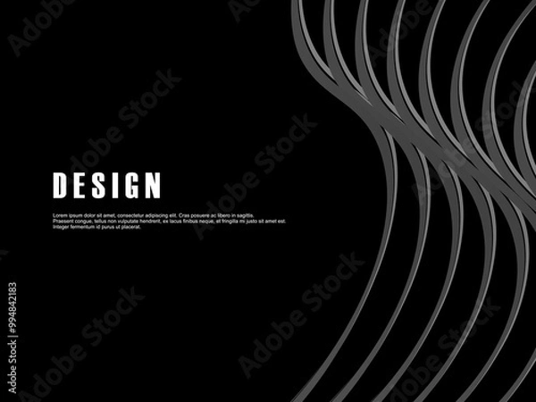 Fototapeta Abstract futuristic dark black background with wave design. Realistic 3d wallpaper with luxurious flowing lines. Perfect background for posters, websites, brochures, banners, applications, etc.