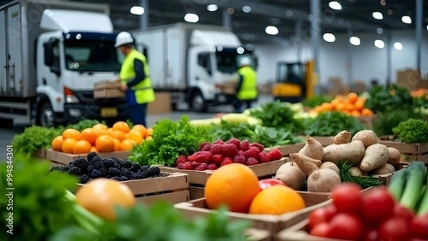 Obraz Fresh Produce in Warehouse with Forklift