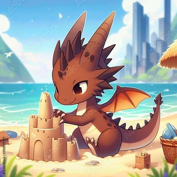 Obraz Cute Dragon Beach Scene