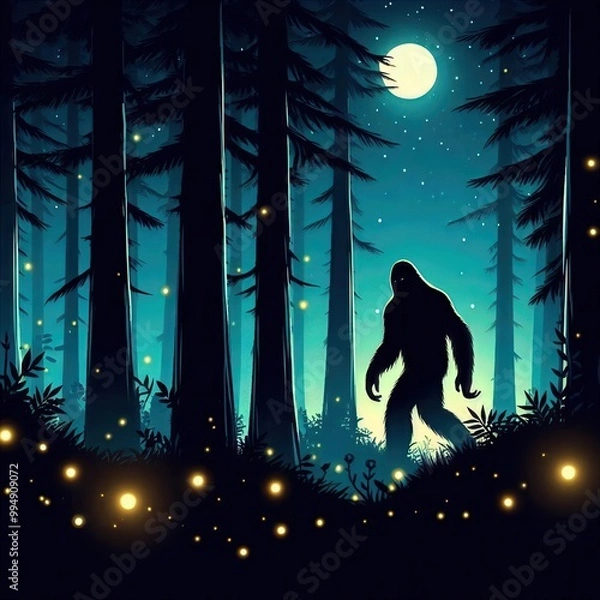 Obraz Mysterious Bigfoot Forest Scene
