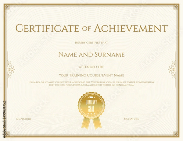 Fototapeta Certificate template in vector for achievement graduation completion