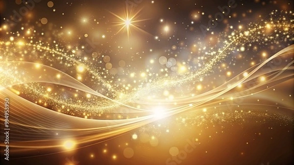 Fototapeta Sparkling Golden Waves of Light with a Bright Star in a Glittering Universe