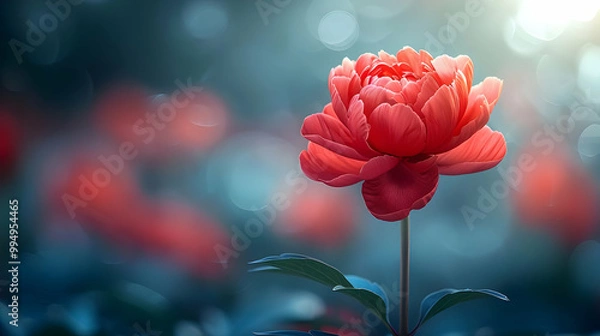 Obraz Single Red Flower with Blurred Background Illustration