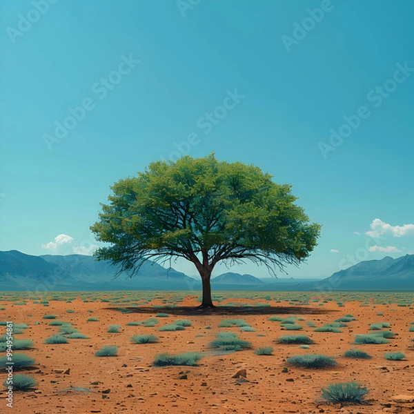 Obraz Single Tree in a Desert Landscape Illustration