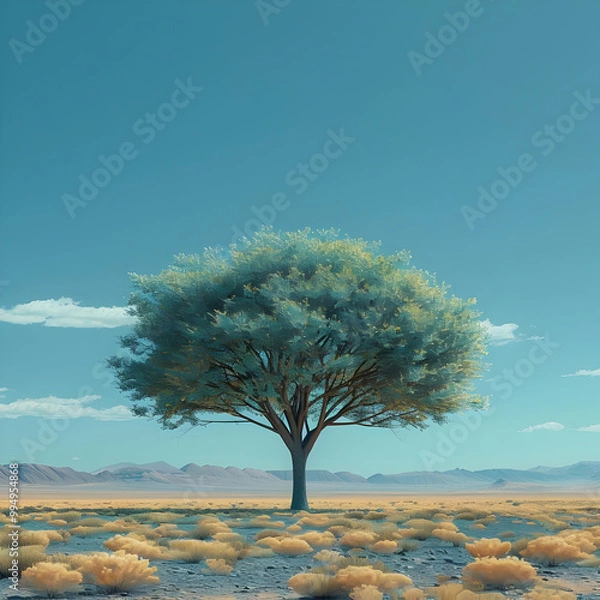 Obraz Single Tree in a Desert Landscape Illustration