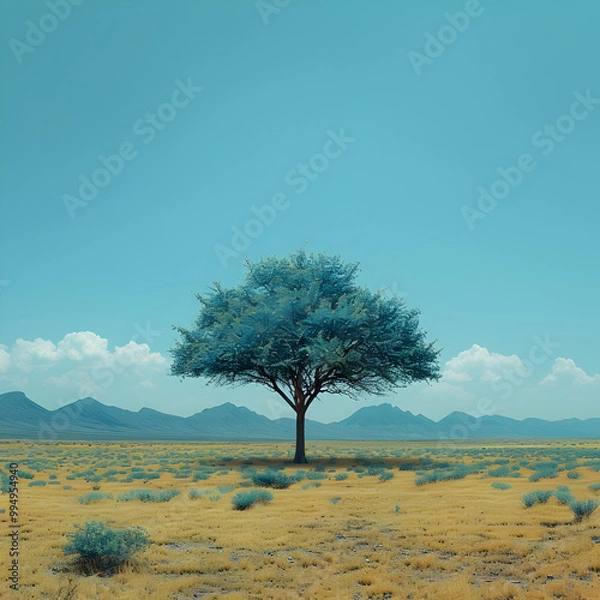 Obraz Single Tree in a Desert Landscape Illustration