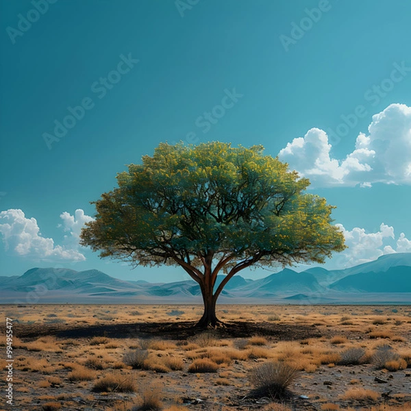 Fototapeta Lonely Tree in Desert Landscape Illustration