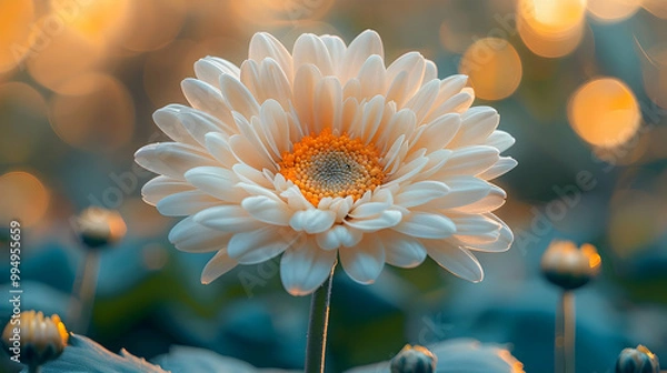 Fototapeta Close-up of a White Flower with Orange Center - Macro Photography
