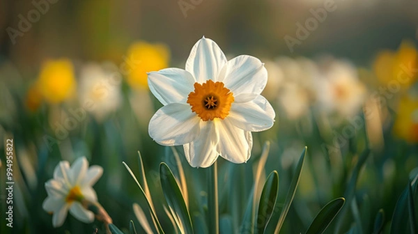Fototapeta White Daffodil Flower in a Field - Realistic Photo