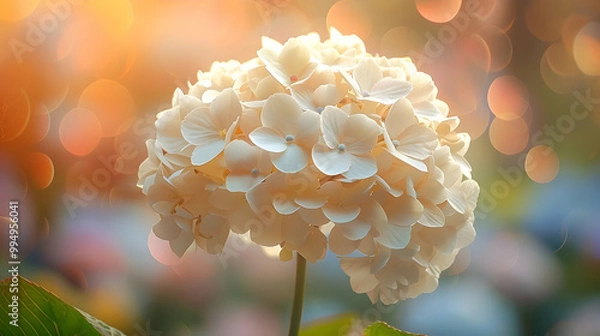 Fototapeta White Flower Bloom in Golden Bokeh Illustration