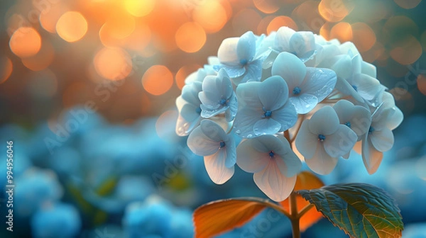 Fototapeta Blue Hydrangea Flower with Bokeh Background - Illustration