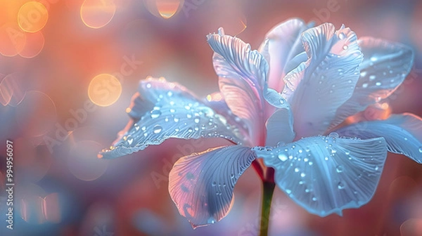 Fototapeta Delicate White Flower with Dew Drops on Petals Illustration