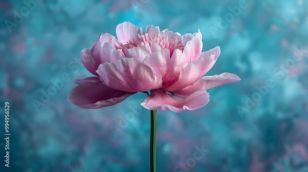 Fototapeta Pink Peony Flower on Teal Abstract Background - Illustration
