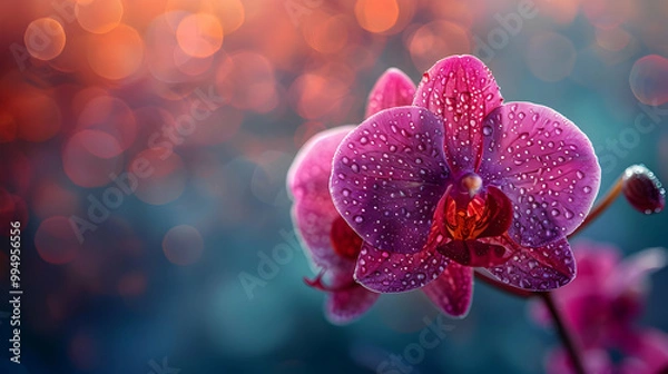 Fototapeta Orchid Flower with Dew Drops - Macro Photography