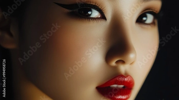 Fototapeta Close-up of a Woman's Eye and Lips with Bold Makeup