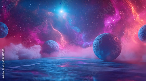 Fototapeta Floating Planets in a Cosmic Space Scene