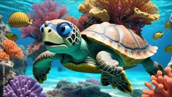 Obraz The Chill Shelldon could be drifting lazily in the water, his eyes half-closed as he floats near a colorful coral. 
