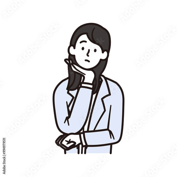 Fototapeta 腕を組んで考える女性の会社員のイラスト素材