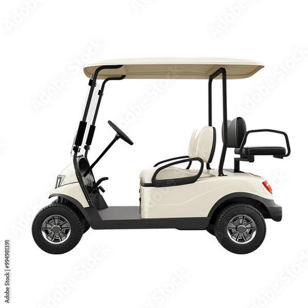 Fototapeta Side view of a modern, white golf cart isolated on a transparent background. Perfect for golf, transportation, and leisure concepts.