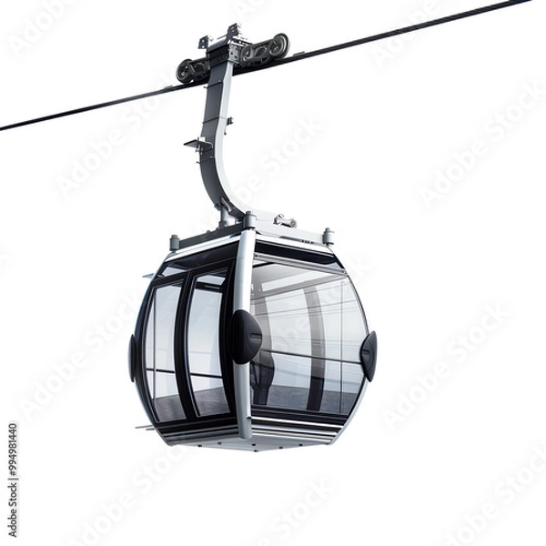 Fototapeta Modern cable car cabin isolated on a white background, providing scenic aerial transportation with panoramic views.