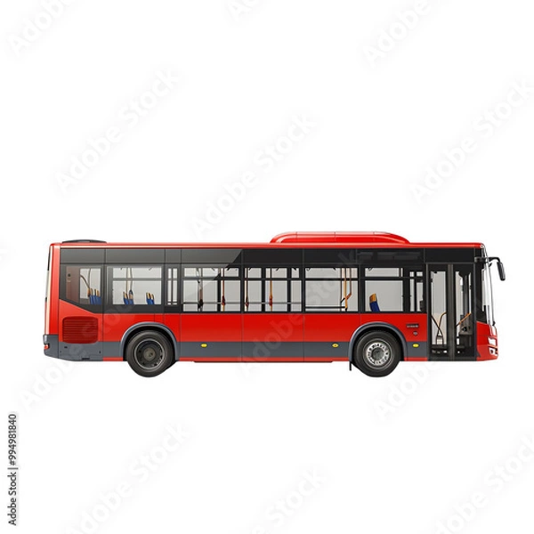 Fototapeta Red city bus, illustrated side view. Perfect for transportation-related projects, websites, and educational materials.