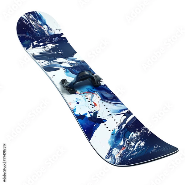 Fototapeta A vibrant and artistic snowboard with a blue and white marbled design, perfect for winter sports enthusiasts and snowboarding adventures.
