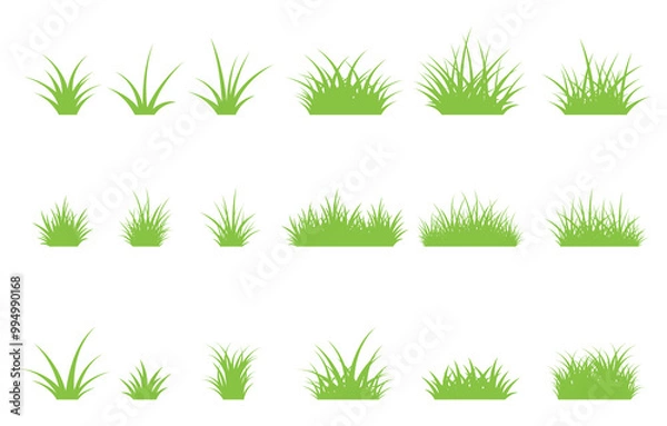 Obraz Set of green grass designs isolated on white background. flat vector illustration.