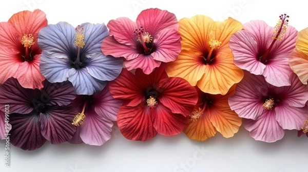 Obraz A vibrant arrangement of colorful hibiscus flowers.