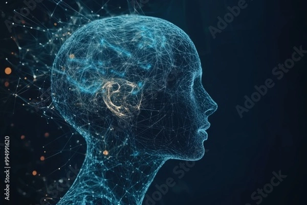 Fototapeta The human head and brain. Deep learning, machine learning and artificial intelligence