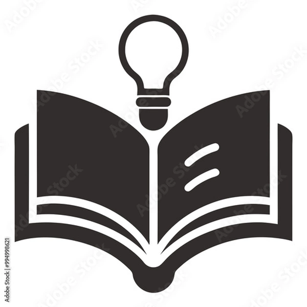 Obraz Knowledge study book icon with light bulb line art vector illustration