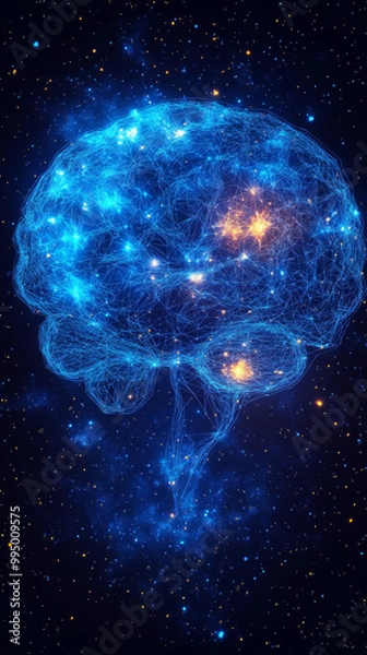 Fototapeta A glowing brain against a starry background.