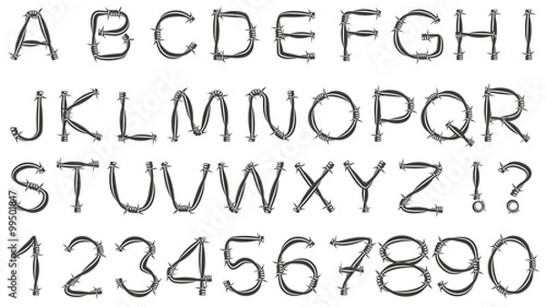 Fototapeta Alphabet letters type of barbed wire