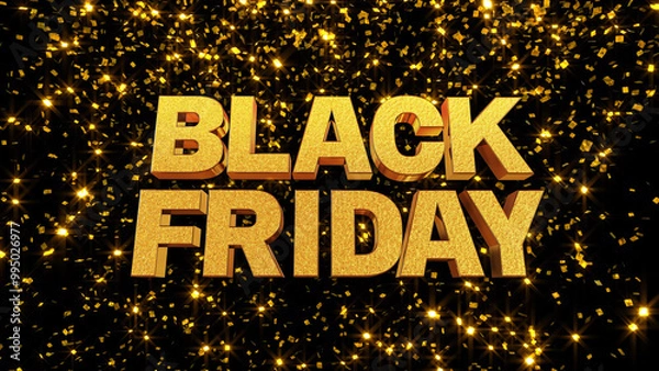 Fototapeta BLACK FRIDAY 3D Gold Text Confetti