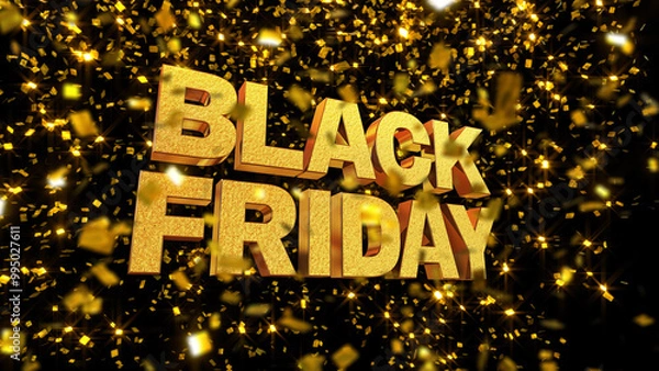 Fototapeta BLACK FRIDAY 3D Gold Text Confetti