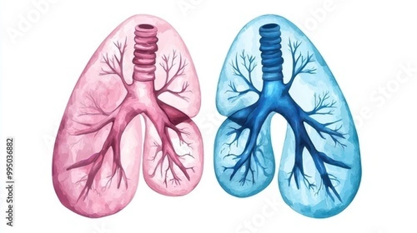 Obraz Normal vs cancerous lungs, comparison for awareness, gentle hues, watercolor style