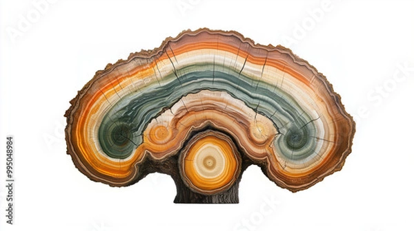 Fototapeta Colorful cross-section of tree trunk displaying vibrant growth rings