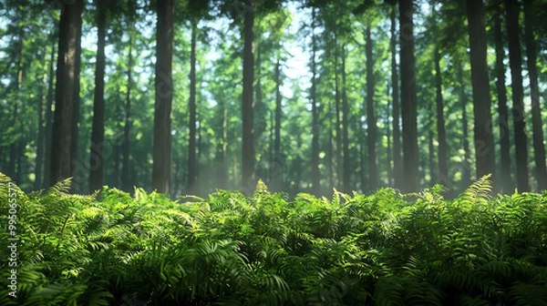 Fototapeta Forest edge eco system, wildlife adapting to human interaction, 3D illustration