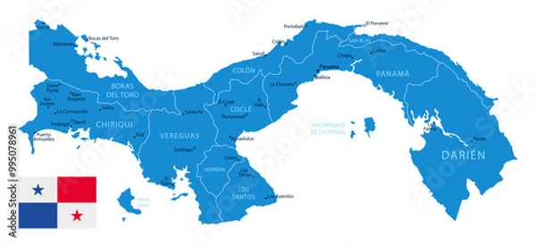 Obraz Panama - detailed blue country map with cities and regions. Vector illustration.