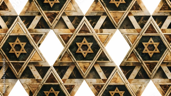 Fototapeta Seamless Watercolor Star of David Pattern: Eco-Friendly Recycled Paper Texture Tiles in Muted Tones - Rustic Zero Waste Aesthetic