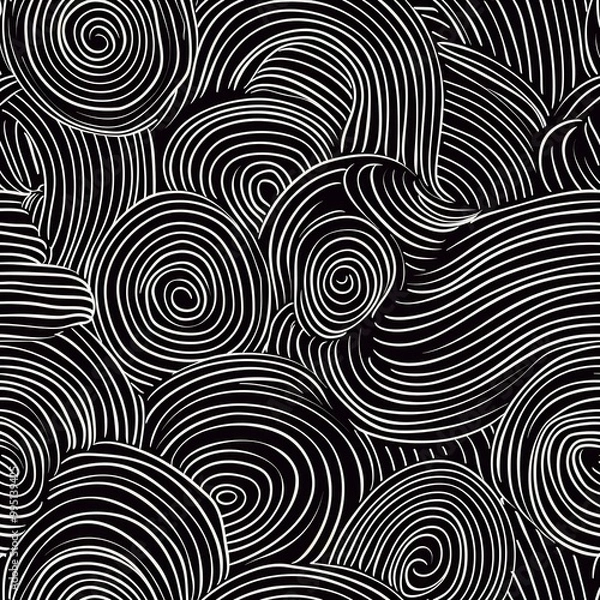 Obraz Seamless geometric pattern concentric circles and spiral patterns rendered in a minimalist black and white style for a sleek background